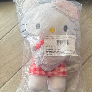 NEW! Hello Kitty Plush Toy with Red Checkered Dress and holding big heart